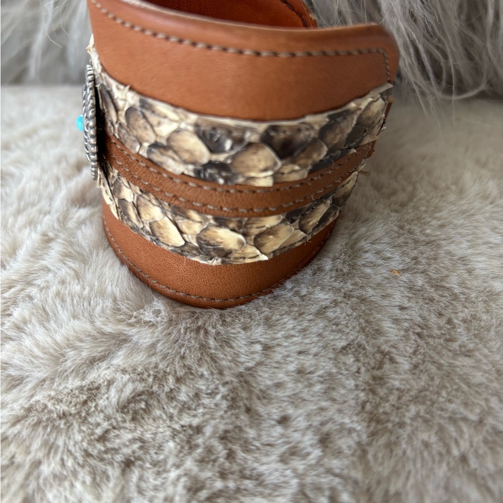 Light Brown Leather Medallion Statement Cuff With… - image 3